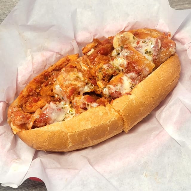 Chicken Parmigiana Hot Sandwich.