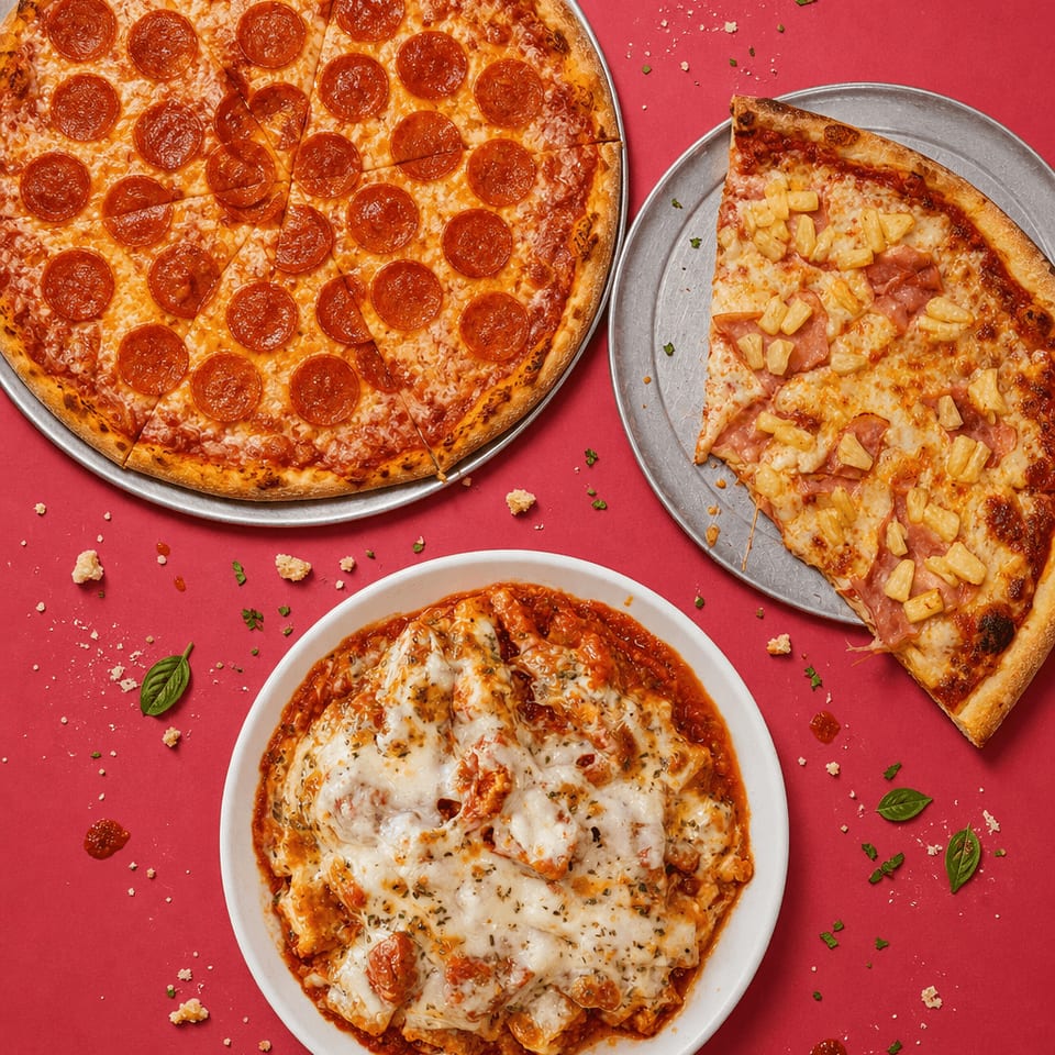 Fully loaded custom pizza with bubbling cheese fresh from the stone oven