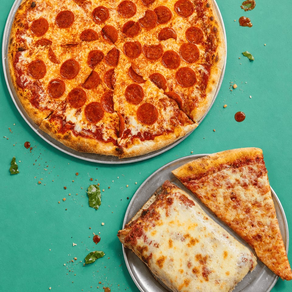 New York thin fold beside a thick square Sicilian slice