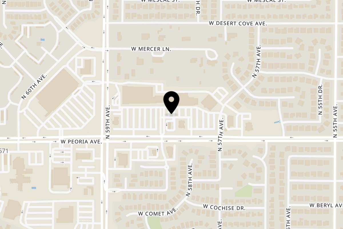 Map showing the location of Raffaeles Pizza on 5800 W Peoria Ave in Glendale